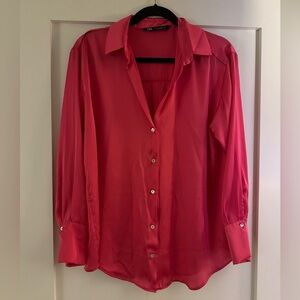 Zara Hot Pink Silky Blouse